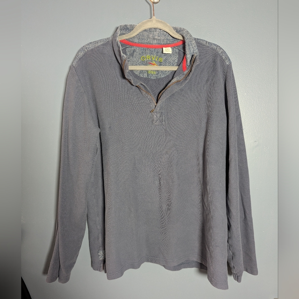 Orvis Blue Long Sleeve Pullover 100% Cotton Quarter Zip Men's Size Large